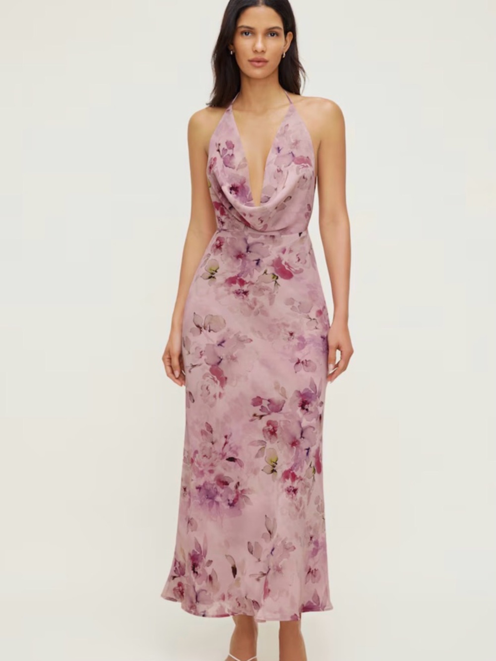 Dynamite Pink Floral Cowl-Neck Midi Slip Dress